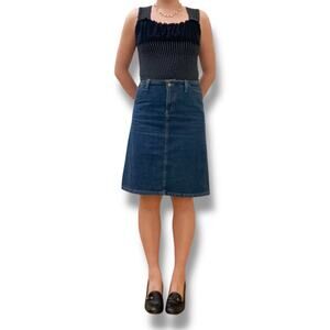 Vintage Y2K No Excuses Denim Dark Wash Midi Skirt Business Casual